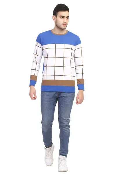 Men's Cotton Blend Checked Round Neck T Shirt