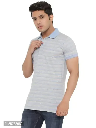 MAD TEE Mens Cotton Half Sleeve Striped Polo T Shirt with Collar-thumb3