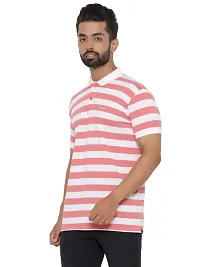 mad tee Mens Cotton Half Sleeve Striped Polo T Shirt with Collar Pink-thumb3