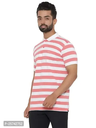 mad tee Mens Cotton Half Sleeve Striped Polo T Shirt with Collar Pink-thumb4