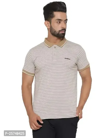 MAD TEE Mens Cotton Half Sleeve Striped Polo T Shirt with Collar-thumb0