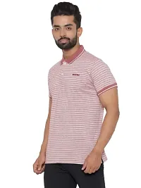MAD TEE Mens Cotton Half Sleeve Striped Polo T Shirt with Collar-thumb3