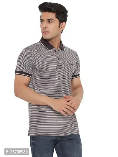 MAD TEE Mens Cotton Half Sleeve Striped Polo T Shirt with Collar-thumb4