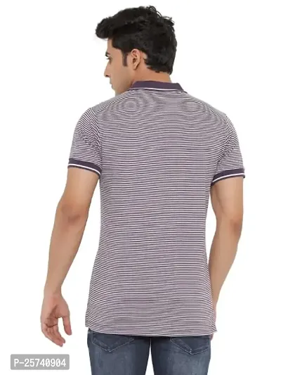 MAD TEE Mens Cotton Half Sleeve Striped Polo T Shirt with Collar-thumb2