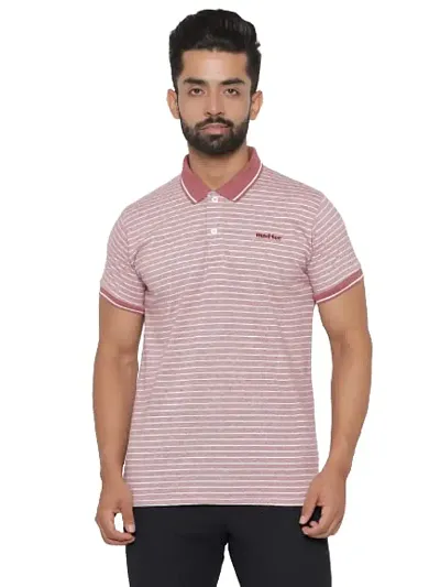 MAD TEE Mens Cotton Half Sleeve Striped Polo T Shirt with Collar