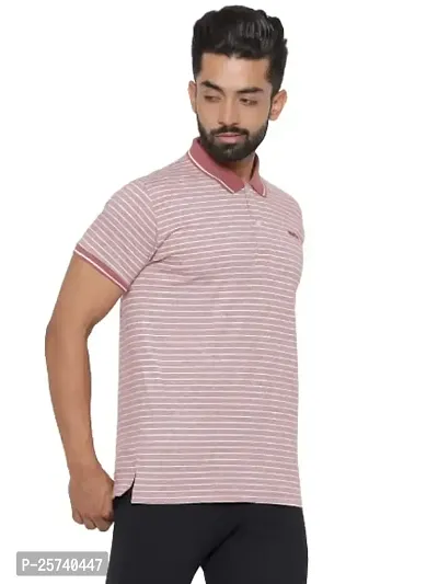 MAD TEE Mens Cotton Half Sleeve Striped Polo T Shirt with Collar-thumb3