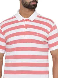 mad tee Mens Cotton Half Sleeve Striped Polo T Shirt with Collar Pink-thumb4