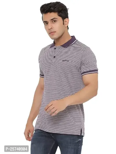 MAD TEE Mens Cotton Half Sleeve Striped Polo T Shirt with Collar-thumb4