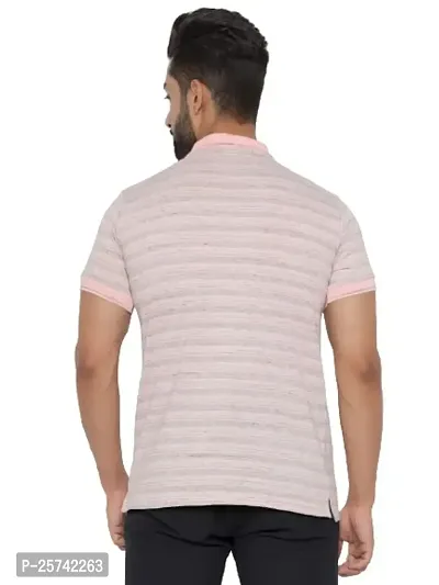 MAD TEE Mens Cotton Half Sleeve Striped Polo T Shirt with Collar-thumb2