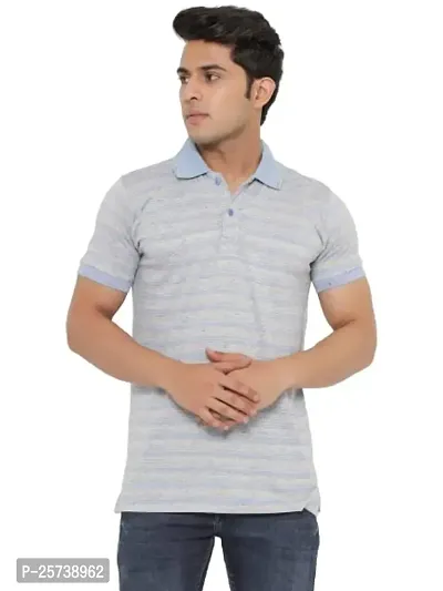 MAD TEE Mens Cotton Half Sleeve Striped Polo T Shirt with Collar