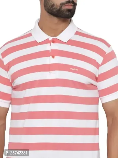 mad tee Mens Cotton Half Sleeve Striped Polo T Shirt with Collar Pink-thumb5