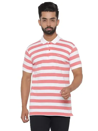 mad tee Mens Half Sleeve Striped Polo T Shirt with Collar