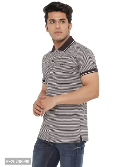 MAD TEE Mens Cotton Half Sleeve Striped Polo T Shirt with Collar-thumb3