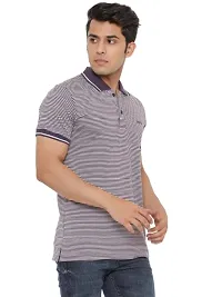 MAD TEE Mens Cotton Half Sleeve Striped Polo T Shirt with Collar-thumb2