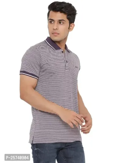 MAD TEE Mens Cotton Half Sleeve Striped Polo T Shirt with Collar-thumb3