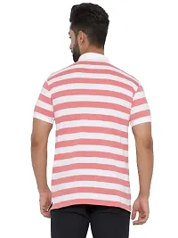 mad tee Mens Cotton Half Sleeve Striped Polo T Shirt with Collar Pink-thumb1