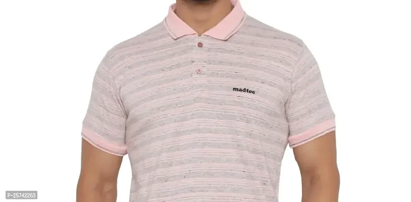 MAD TEE Mens Cotton Half Sleeve Striped Polo T Shirt with Collar-thumb5