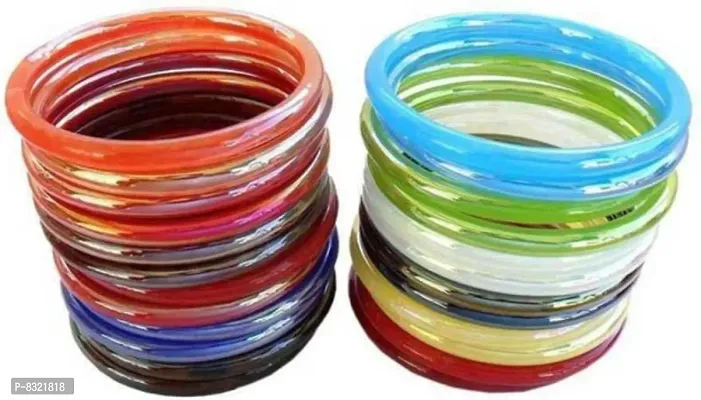 Seiri Multi Color Glossy Glass Plain Bangle Kada Set For Women ,Traditi-thumb2