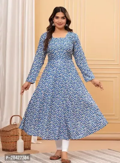 Straight Blue Printed Rayon Kurta-thumb0