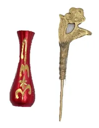 Mii Art Antique Brass Surmedani With 2 Packed Bareilly Special Surma Use in Eyes Makeup( Color-Golden And Red)(Material-Brass)(Size-10Cm Medium) Pack of 1 Set (Red)-thumb4