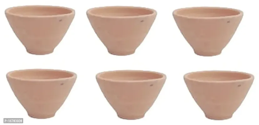 Mii Art Earthenware Bowl for Serving Curd, Vegetables, Snacks, Soup (Color-Brown)(Material-Soil)(Size-8x10 Cm Medium) Pack of 6 Pieces. (Small) (Medium)