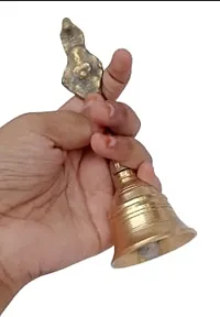 Mii Art Antique Mughal Design Brass Item Brass Pooja for Home and stival Brass Bell for Temple and Guruda Pital Ki Pooja Ghanti with Stand Handicraft Item (Color-Golden)(Material-Brass)(Size-thumb3