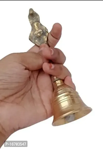 Mii Art Antique Mughal Design Brass Item Brass Pooja for Home and stival Brass Bell for Temple and Guruda Pital Ki Pooja Ghanti with Stand Handicraft Item (Color-Golden)(Material-Brass)(Size-thumb4