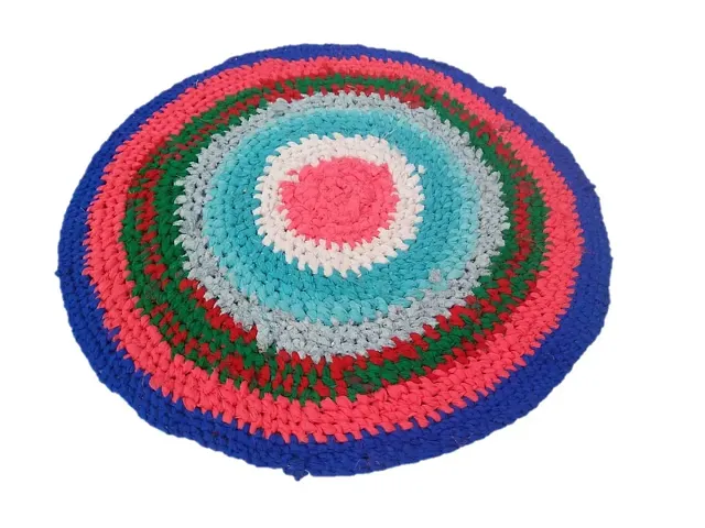 Mii Art Handmade Handicraft Red Color Round Shape Doormat,Bath mat,Foot mat,Kitchen mat,Rug for Home(Made in India Product)(size-21x21 inch) Pack of 1 Pieces.