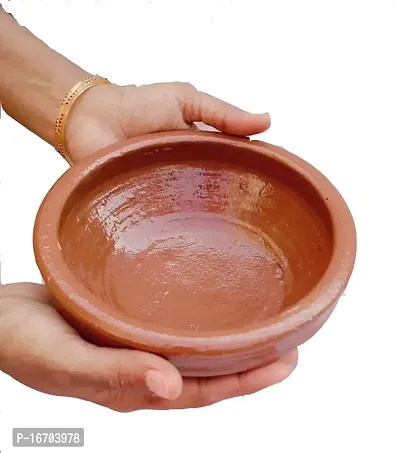 MII Art Clay Card Pot Bahi Handi, Diryani Handi Clay Handi for Making Curd and Storing 100% Natural Clay (Color-Brown)(Material-Soil)(Size-17Cm Small1000 Ml) Pack of 1pcs-thumb0