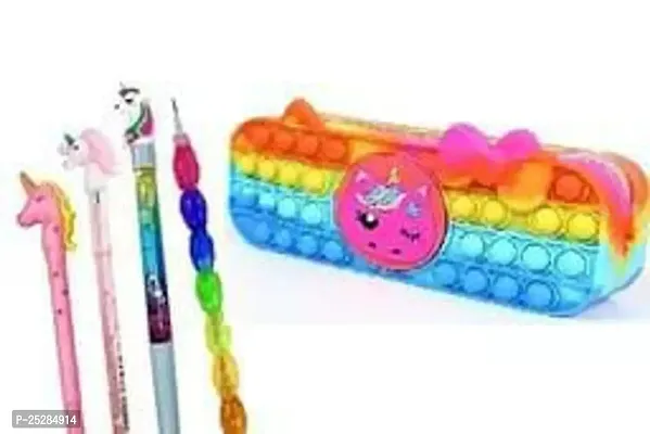 Useful Multicolored Pencil Pouch Box with Stationary Kit Combo