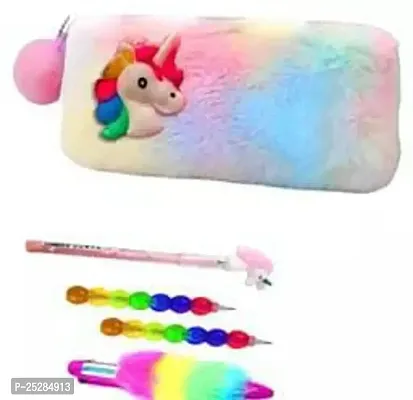 Useful Multicolored Pencil Pouch Box with Stationary Kit Combo