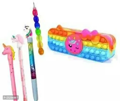 Useful Multicolored Pencil Pouch Box with Stationary Kit Combo-thumb0