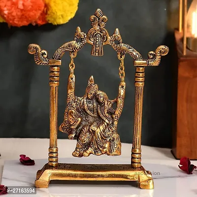 Radha Krishna on Swing jhula Gold Plated Radha Krishna Metal Statue 20 cm Religious Idol  Figurine (Metal, Gold)