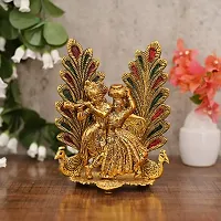 Golden Radha Krishna Idol Metal Decorative with Diya 21 cm Religious Idol  Figurine (Metal, Gold)-thumb1