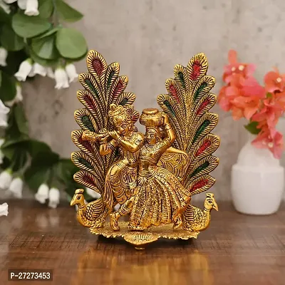 Golden Radha Krishna Idol Metal Decorative with Diya 21 cm Religious Idol  Figurine (Metal, Gold)-thumb2