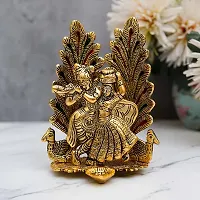 Golden Radha Krishna Idol Metal Decorative with Diya 21 cm Religious Idol  Figurine (Metal, Gold)-thumb2