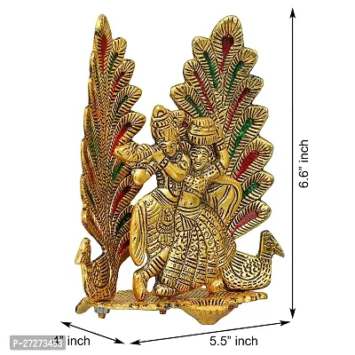 Golden Radha Krishna Idol Metal Decorative with Diya 21 cm Religious Idol  Figurine (Metal, Gold)-thumb4