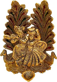 Golden Radha Krishna Idol Metal Decorative with Diya 21 cm Religious Idol  Figurine (Metal, Gold)-thumb4
