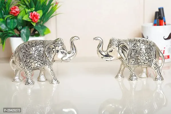 Elephant Statue Silver Polish Decorative Showpiece Pack Of 2-thumb0