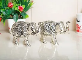 Elephant Statue Silver Polish Decorative Showpiece Pack Of 2-thumb3