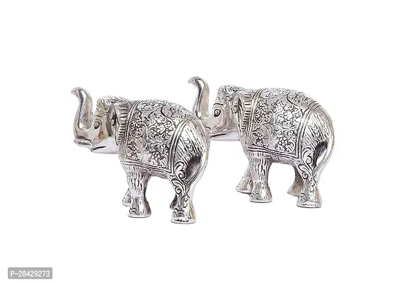 Elephant Statue Silver Polish Decorative Showpiece Pack Of 2-thumb5