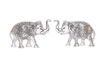 Elephant Statue Silver Polish Decorative Showpiece Pack Of 2-thumb1