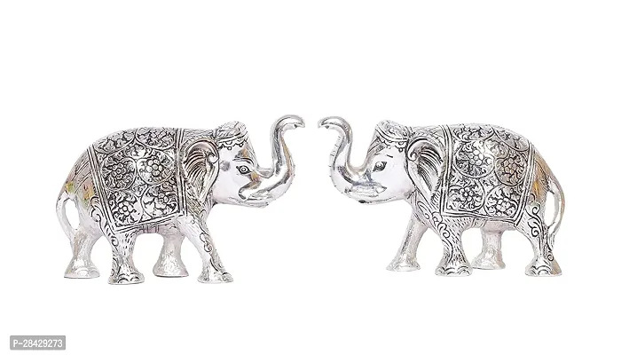 Elephant Statue Silver Polish Decorative Showpiece Pack Of 2-thumb2
