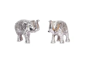 Elephant Statue Silver Polish Decorative Showpiece Pack Of 2-thumb2