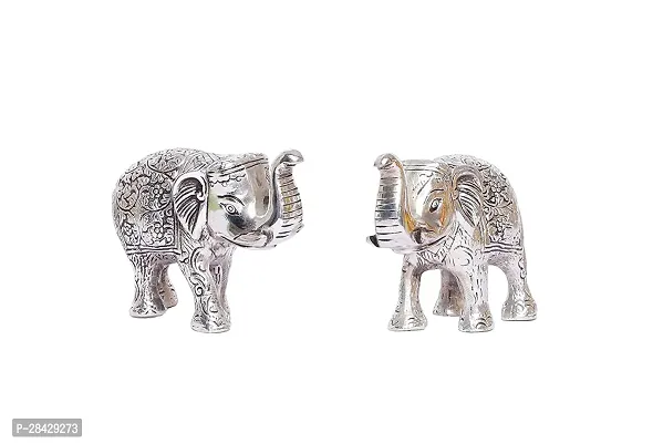 Elephant Statue Silver Polish Decorative Showpiece Pack Of 2-thumb3