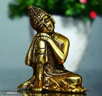 Stylish Golden Metal Resting Buddha on Knee 9 Cm Religious Idol  Figurine