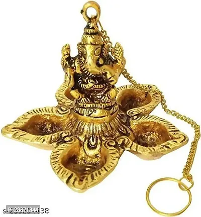 Ganesh wall hanging diya with 5 wicks for home Gold Plated Hanging Diya-thumb0