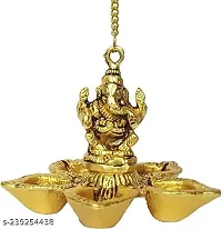 Ganesh wall hanging diya with 5 wicks for home Gold Plated Hanging Diya-thumb2