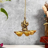 Ganesh wall hanging diya with 5 wicks for home Gold Plated Hanging Diya-thumb3