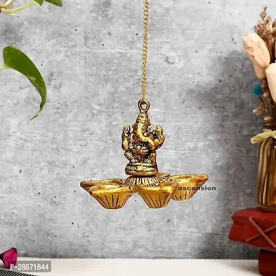 Ganesh wall hanging diya with 5 wicks for home Gold Plated Hanging Diya-thumb4